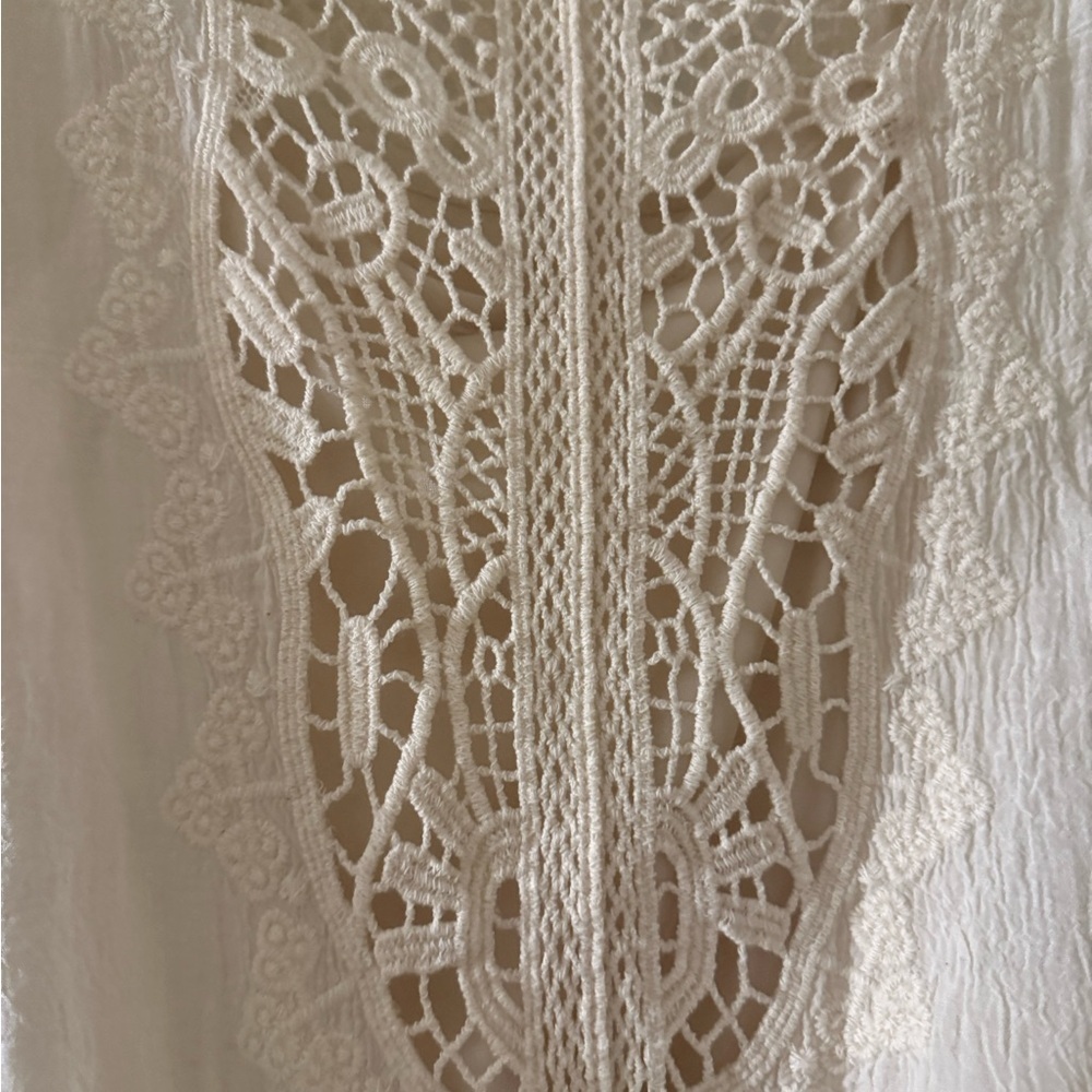 Cream Embellished Tie Front Blouse with 3/4 Sleeves - Picture 9 of 10